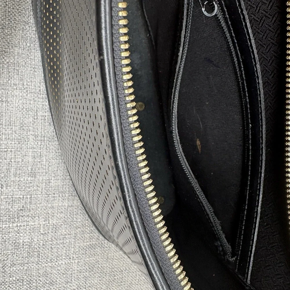 Dooney & Bourke Vintage Black Perforated Leather Shoulder Bag Made in USA Hobo